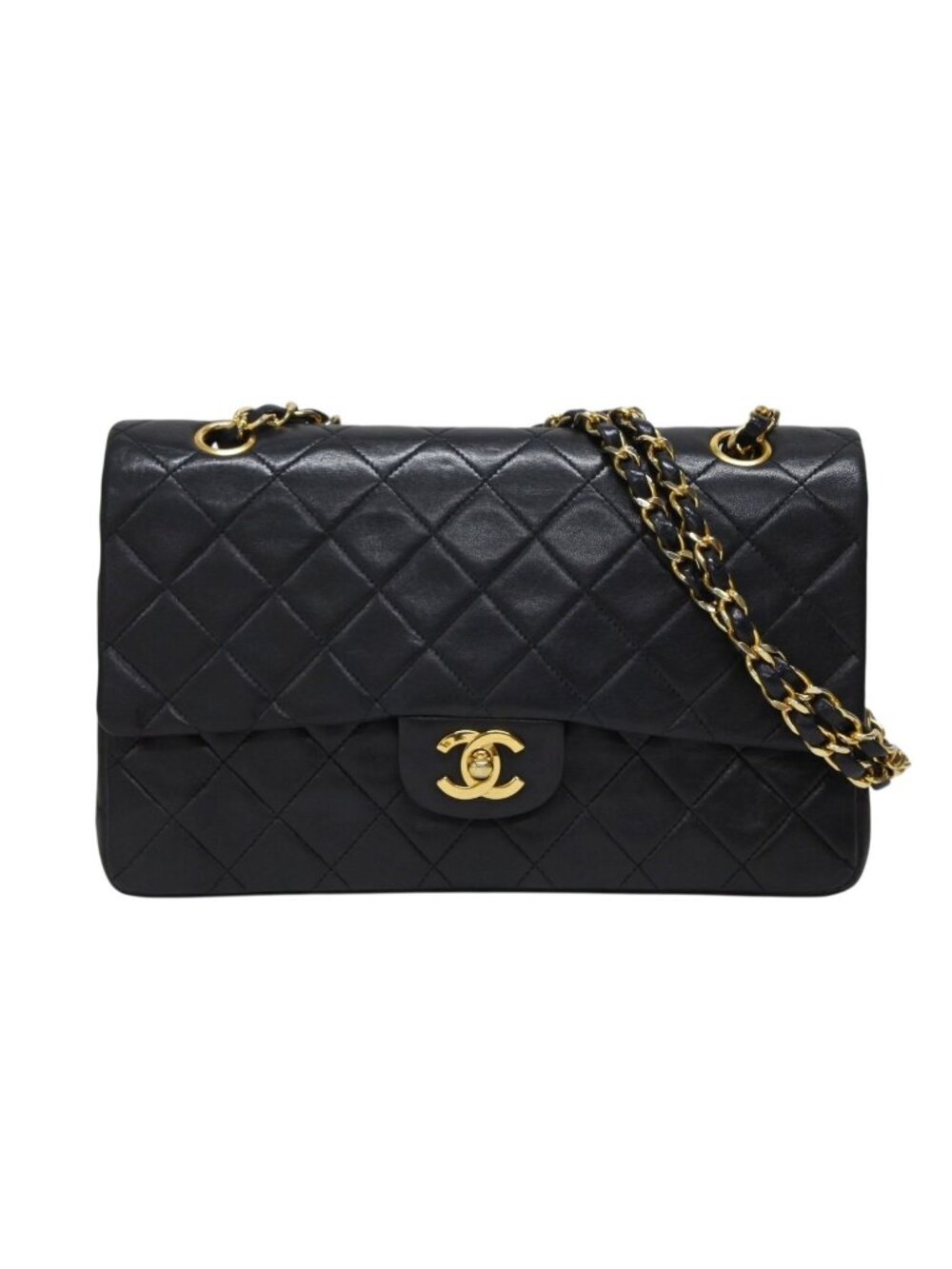 Chanel Quilted 25 Double Flap Chain Shoulder Bag CC Logo Lambskin Gold